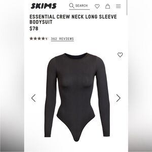 SKIMS Charcoal Long Sleeve Bodysuit